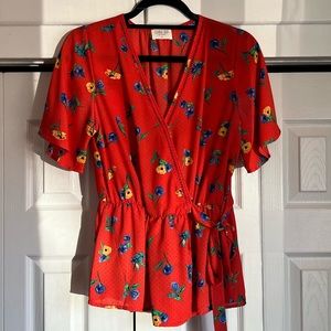 Sienna Sky red wrap floral blouse